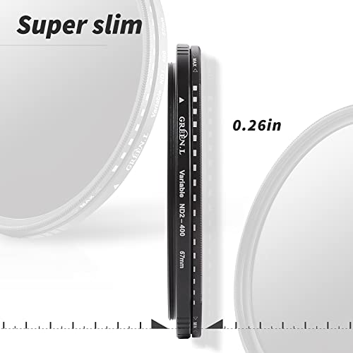 GREEN.L 77mm Variable ND Filter, Ultra Slim ND2 to ND400 (1-9 Stops) Adjustable Neutral Density Filter for Camera Lens