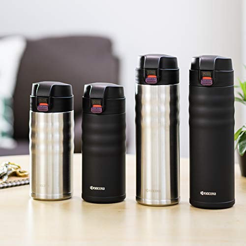 KYOCERA Wide Ceramic Interior Travel Mug-Fits Most Cup Holders, Spill-Proof Black 12 Ounces