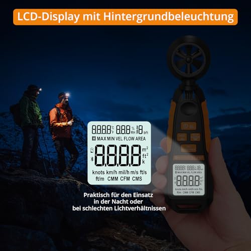 Neoteck Digital Anemometer Handheld with LCD Display Measuring Humidity, Temperature, Speed Meter Portable CFM Wind Gauge for Shooting, Boating, Kite Climbing, Mountaineering