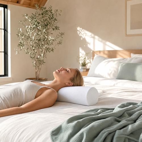Bogey's Antidote Neck Roll Pillow for Pain Relief Sleeping, Cervical Memory Foam Cylinder Pillow,Travel Bolster Pillow for Bed for Side Sleepers Back Sleeper,15.7 * 6 * 6 inch (Grey Grid) Grey Grid