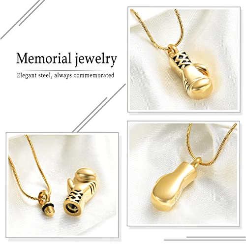 Boxing Glove Shape Stainless Steel Ashes Keepsake Cremation Jewelry for Ash Cool Cremation Pendants for Ashes Cremation Necklace Gold