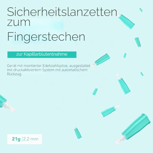 AIESI Sterile Disposable Lancets with Safety System and Retractable Stainless Steel Tip Needle 21G Securance (Pack of 100)
