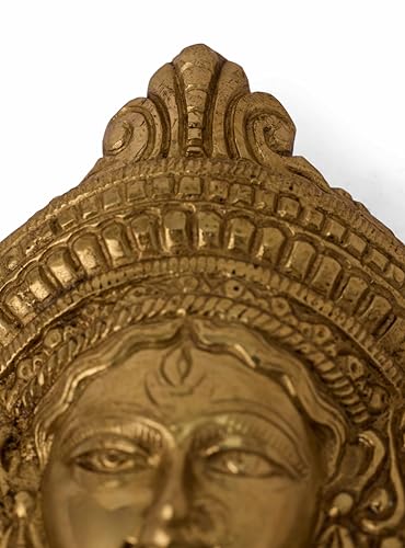 GURU JEE Brass Durga MATA Face Statue MATA Rani Ma Durga Wall Decor Maa Durga Face Idol for Home Decor Puja Temple Mandir Showpiece Gifts, Gold, Small, MN-JGJ-Durga-F-S