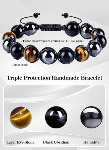Mens Bracelet - Tiger Eye Obsidian Hematite Beads Gifts for Men Single-row