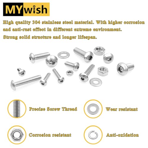MYWISH M4 stainless steel screw and bolt assortment kit with nuts, washers, and hex wrenches, 380 pieces