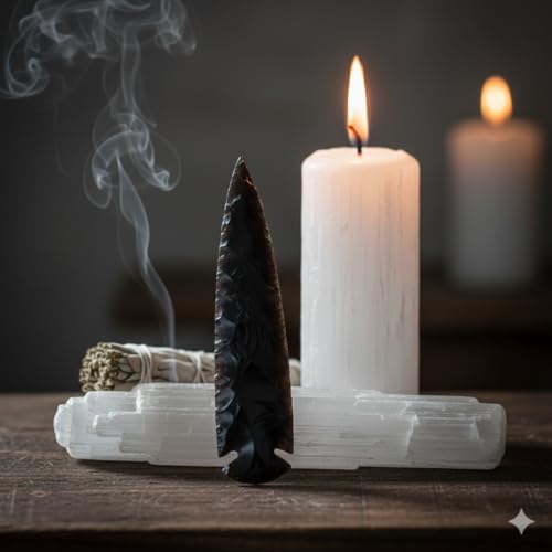 6 Inch Large Black Obsidian Arrowhead – Handcrafted Crystal Spearhead Athame – Hand Knapped Volcanic Glass for Protection, Meditation, and Home Decor Authentic Gemstone Point