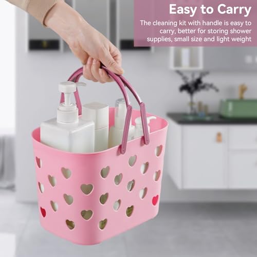 Portable Shower Caddy Basket with Handle, Large Capacity Plastic Shower Storage Tote Bathroom Organizer with Drain Holes for Shampoo Soap Toiletries Space Saving Lightweight for Bathroom Gym (Pink) Pink