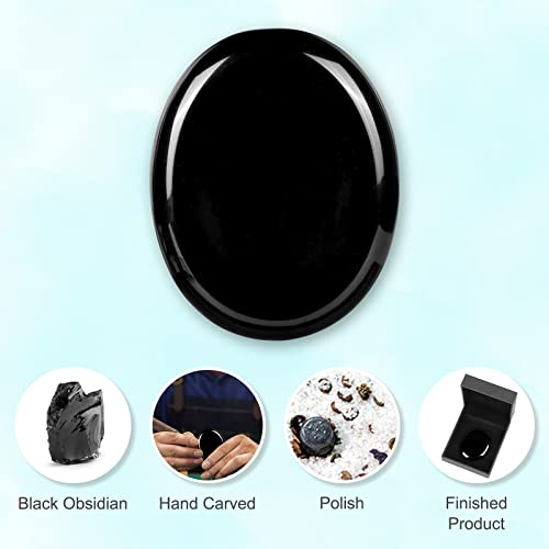 Crystal Thumb Worry Stones for Anxiety Bulk Artistone 2.0"Black Obsidian Healing Crystal Pocket Palm Calming Energy Stone Gemstones Reiki Gift for Women Kids Black Obsidian