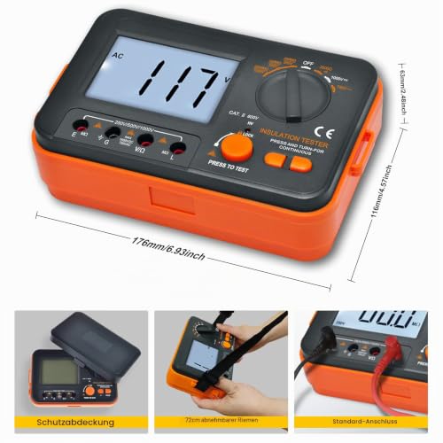 Insulation Meter 1000V, Kethvoz 250V/500V/1000V Megohmmeter | 200MΩ insulation resistors, megger with AC/DC voltage measurement, resistance 2kΩ, continuity test <50Ω, iOS meter