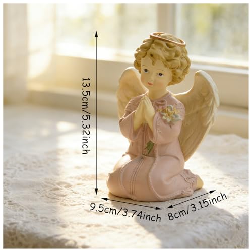Kneeling Praying Angel Figurine With Flowers, 5.32 Inch Resin Angel Decor 5.32'' Pray Angel Kneeling