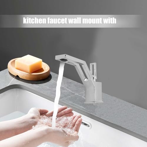 Bathroom Taps Sink Mixer Tap, Chrome Basin Mixer Tap Single Handle, Hot Cold Water Faucet for Bathroom Basin Cloakroom, Modern Square Design Easy Clean