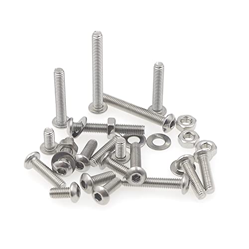 MCMASKE Metric M3 304 stainless steel button-head socket cap screws, nuts and washers kit assortment
