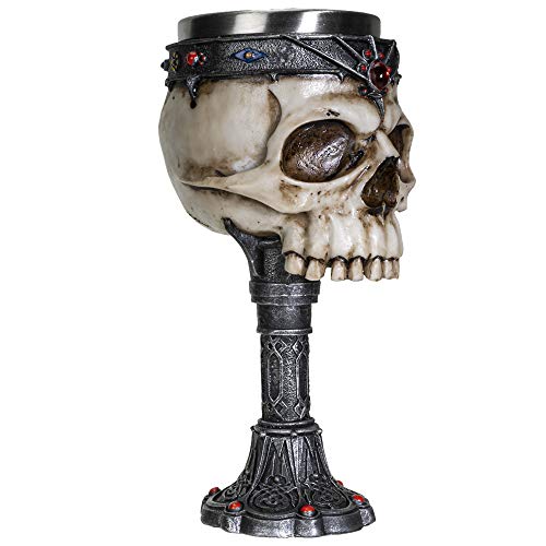 SUMMIT COLLECTION Crowned Gothic Ossuary Skull Wine Goblet Removable Stainless Steel Insert Stemware Sacrificial Ceremonial Skull Wine Cha