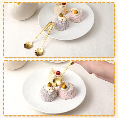 Ptwola 64 Pcs Flower Coffee Tea Spoons Stainless Steel Teaspoon Tea Party Spoons Cute Demitasse Scoop for Stirring Coffee Sugar Drink Kitchen Cafe Bar Tableware Party Favors Decor (Gold)