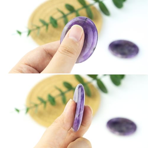 2PCS Thumb Worry Stone Natural Chakra Crystals Healing Stones Energy Stone for Anxiety, Stress, Calm Stripe Meditation (Amethyst) Amethyst