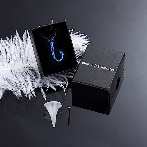 Urn Necklace For Ashes,Fishing Hook Urn Necklace for Ashes Fish Hook Stainless Steel Cremation Jewelry Memorial Pendant Keepsake for Men Blue