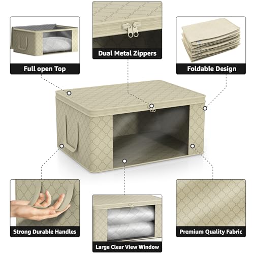 Sorbus Blanket Storage Bags with Clear Window (Beige, 6 Pack Large) Beige