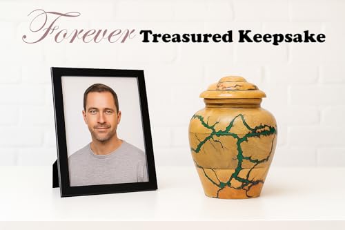 Wooden urn for Small Portion of Ashes (Small Keepsake 20 Cu in Capacity) Urn for Man and Women Burial and Funeral Urn Handcrafted | Unique Fractal Burning Design (Green, Small Keepsake 20 Cu) Green Small Keepsake (20 cu. in.)