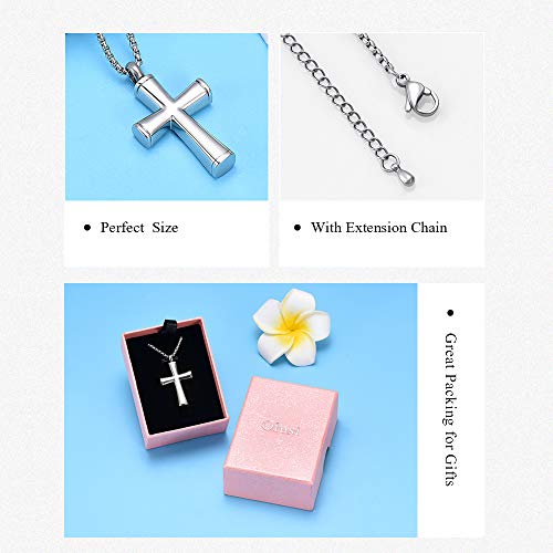 Oinsi Cross Cremation Necklace for Ashes Stainless Steel Crucifix Memorial Urn Jewelry for Women Men Keepsake Pendant Silver Tone