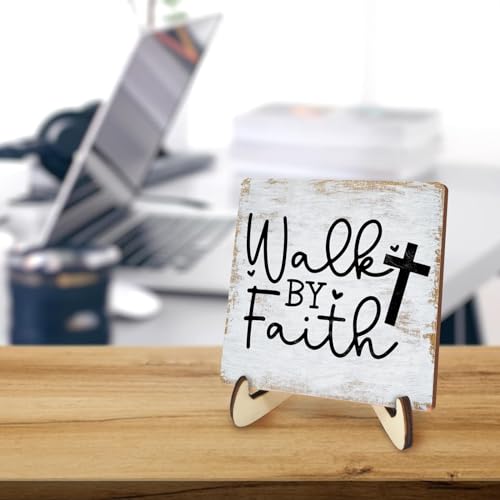 Motivational Sign Rustic Desk Decor Decorative Christian Gifts Religious Bible Verse Faith Decoration for Home Coffee Shop Office Table Shelf Tiered Tray Plaque with Wood Stand multicolour0339