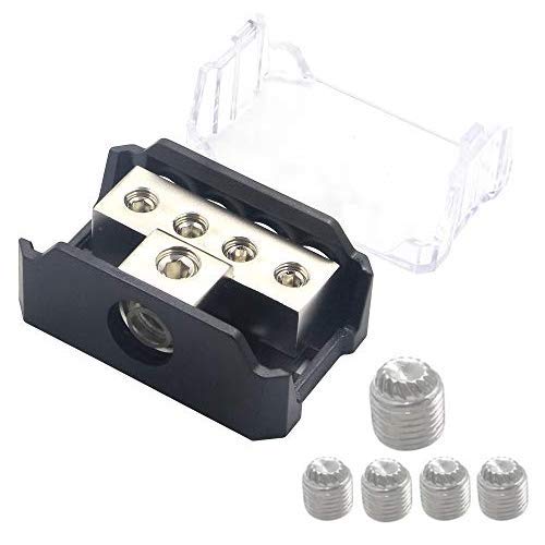 [Australia - AusPower] - 4 Way Power Distribution Block, 1x 0/2/4 AWG Gauge in / 4X 4/8/10 Gauge Out Amp Power Distribution Ground Distributor Connecting Block for Car Amplifier Audio Splitter 2 Pack 