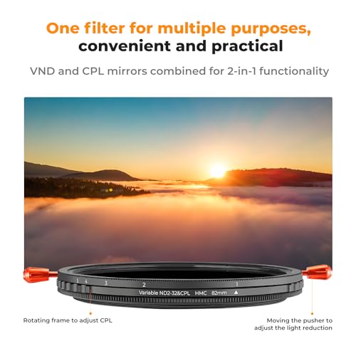 K&F CONCEPT 37mm Variable ND2-32 (1-5 Stops) & Circular Polarizing Lens Filter in 1 Adjustable Neutral Density Polarizer Filter with 18 Multi-Layer Coatings for Camera Lens (K-Series)