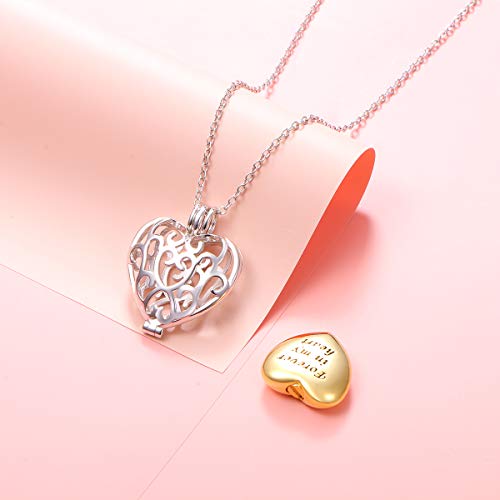 S925 Sterling Silver Cremation Urn Memorial Pendant Necklace Drop Teardrop Heart Cross Cylindrical with Hollow Jewelry Sunflower/Sun and Moon Ashes keepsake