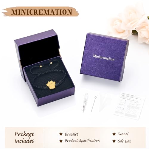 Paw Print Cremation Urns Bracelet for Ashes Adjustable Braided Rope Keepsake Bangle Jewelry for Women Men Memorial Bracelet for Dog Cat Gold