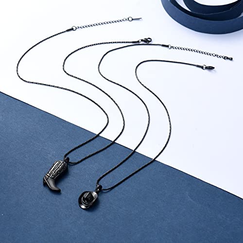 constantlife 2 Pack Cremation Jewelry for Ashes Stainless Steel Cowboy Boot & Hat Urn Necklace Keepsake Memorial Pendant for Women Men Black