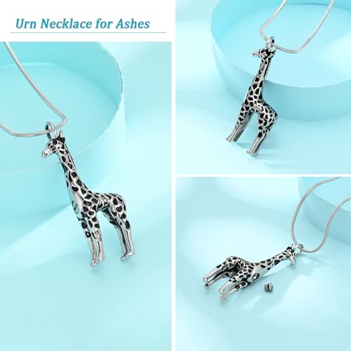 Hearbeingt Giraffe Urn Necklaces for Ashes Deer Memorial Cremation Jewelry Silver
