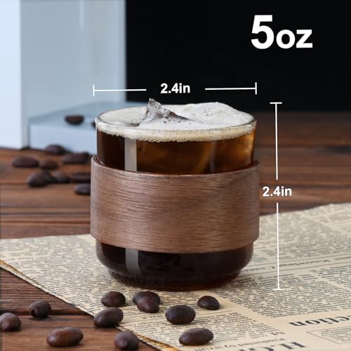 PARACITY Espresso Cups Set of 2 with Wooden Ring, 5 OZ High Borosilicate Espresso Shot Glass, Clear Small Expresso Shots Cup, Espresso Accessories (Pack of 4) 5 Ounces (8 pack)