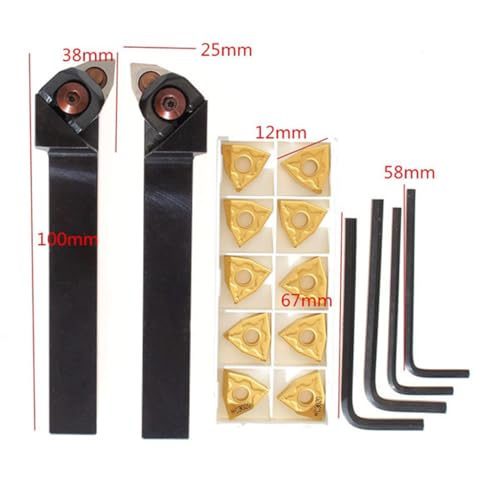 Maizoon External Lathe Tool Holder CNC Lathe Accessories WWLNR1616H08+WWLNL1616H08+10pcs 12MM Carbide Inserts+4pcs Wrench Lathe Grooving Turning Boring Bar DZ16