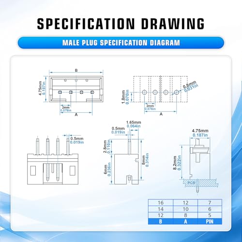 CQRobot JST PH 2.0 mm Grid 5/6/7-Pin Electrical Connector Set | Connector strip socket housing crimp contacts PCB cable board adapter cable assembly 90 sets/730 pieces 5P/6P/7P