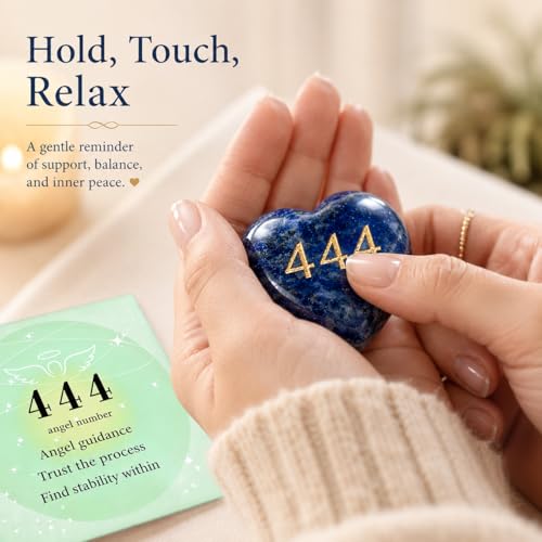 444 Blue Energy Crystal Heart, Calming Worry Stone Gift for Her