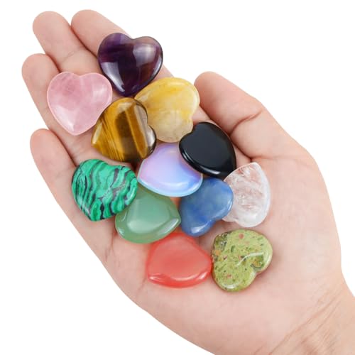 12 Pcs Healing Crystal Gifts with 12 Pcs Introduction Cards Multiple Colours