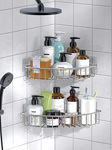 SMARTAKE 2-Pack Corner Shower Caddy, SUS304 Stainless Steel, Silver 8.7 X 8.7 X 2.0 Inches 01-silver