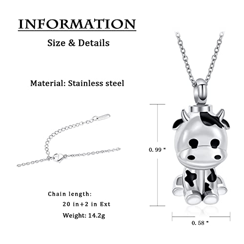 constantlife Cremation Jewelry for Ashes Stainless Steel Cute Cow Urn Necklace Memorial Pendant Human Pet Ash Holder Keepsake Gift for Women Men Silver