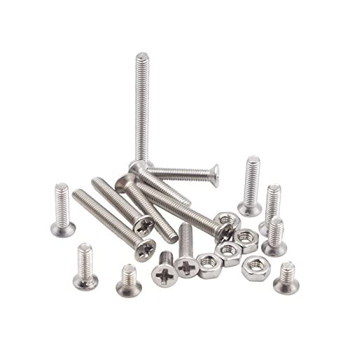 MCMASKE M3 stainless steel Phillips flat head machine screws and hex nuts assortment kit, 240 pieces