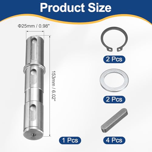 sourcing map Output Single Shaft, 25mm Diameter, 153mm Length, Low Noise Alloy Steel Output Shaft with Gaskets S Ring Corner Pin for NMRV050 Worm Reducer