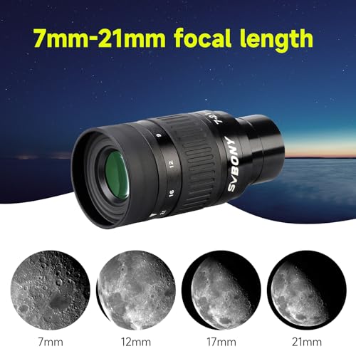 SVBONY SV135 Zoom Eyepiece, Zoom 7 to 21mm 1.25 Inch Telescope Eyepiece, Telescope Accessories for Astronomic Visual Observation (40-57°) 40-57°