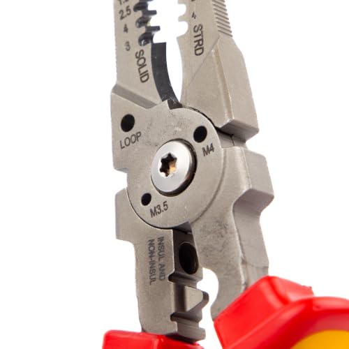 C.K Tools VDE Multifunctional Pliers 7-in-1 for Electricians with Long Nose 210 mm | Six stripping notches for flexible and solid conductors, M3.5/M4 shear points, crimping zone for terminals, deburring 10-22mm