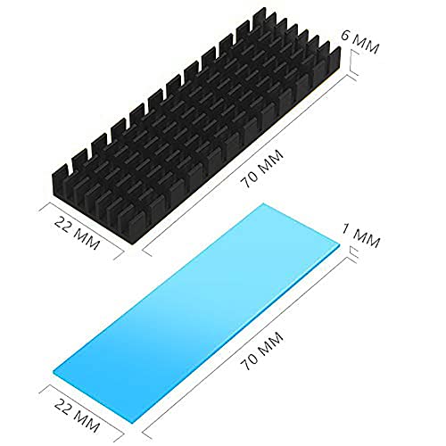 Aluminum Heatsink, CTRICALVER M.2 SSD Heatsink with Heat Conductive Adhesive Film Anti Thermal Bleed Heatsink CPU IC Chip Circuit Board for LED Amplifier (2 Pack, Black)
