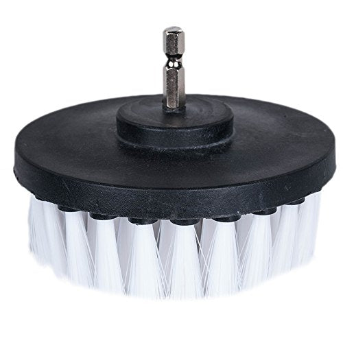HIFROM Drill Brush - 4 inch Power Drill Attachment Soft Bristle White Quick Change Shaft Scrub Cleaning Brush for Carpet, Upholstery, Leather, Glass (White)