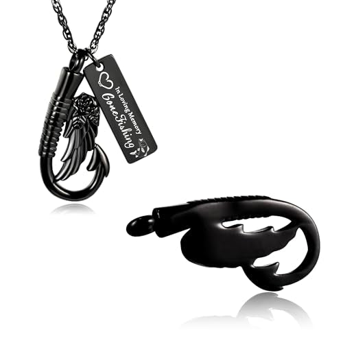 Gredstar Fishing Urn Necklace for Ashes, Angel Wing Hook Memorial Pendant