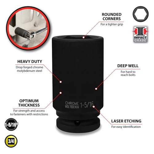 Performance Tool M742-42 3/4-Inch Diameter 1-5/16-Inch Deep Wall Impact Socket 3/4" Dr 1-5/16" Impact Socket