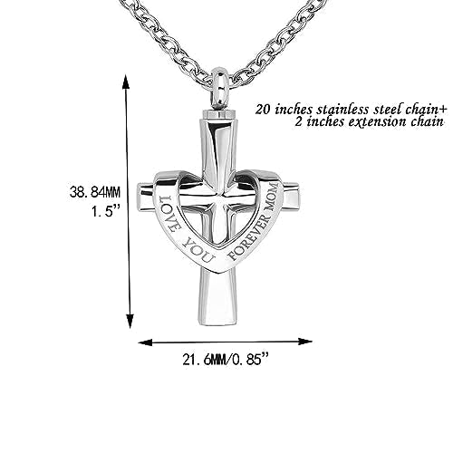 NanMuc Cross Urn Necklace for Ashes I Love You Forever Mom/Dad Stainless Steel Keepsake Memorial Cremation Jewelry Dad