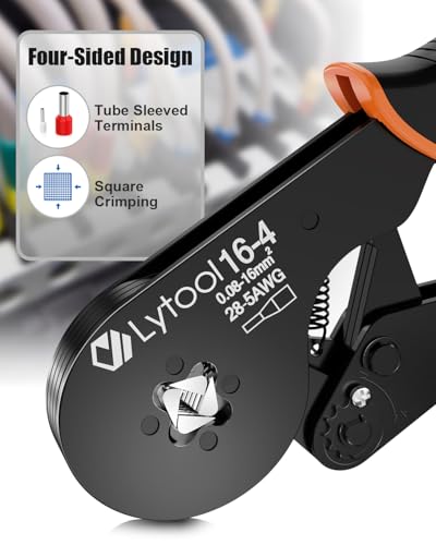 Lytool wire ferrule crimping tool with square ratchet jaws for AWG 28-5 wires