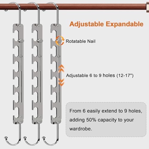 Sindax Space Saving Hangers Telescopic, 6 Holes Clothes Hangers Adjustment to 9 Holes, Upgraded Sturdy Metal Clothes Hangers Space Saving for Heavy Clothes, Closet Organizers and Storage - 5 Pack 17 inches