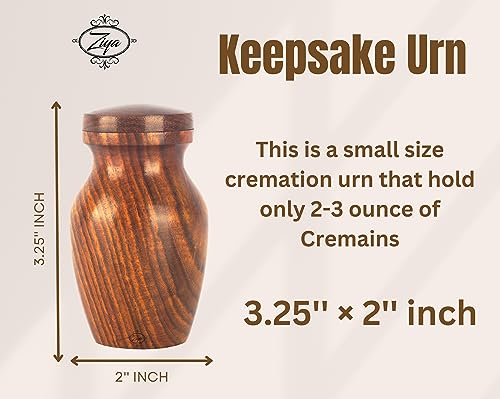 ZIYA Wooden Small Keepsake Cremation Urn for Human Ashes with Black Velvet Case - Set of 2 Pcs Memorials Mini Sharing Personal Funeral Urn for Pet or Human Ashes Token
