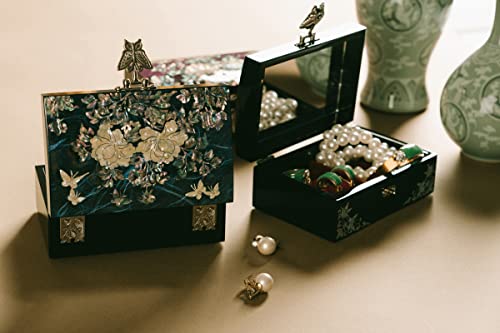 February Mountain Mother of Pearl Jewelry Organizer Box - Birthday, Wedding, Anniversary, Christmas Birthday Gifts for Women Dark Turquoise